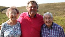 Mark with Dennis and Betty Driver, the evacuee children that rescued the sole survivor of the torpedoed ship, SS Gairsoppa