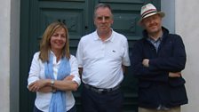 Michael Symmons Roberts, Leonarda Pezzi and Gregory Dowling outside the convent at Bagnacavallo