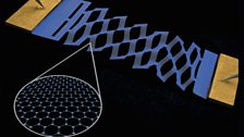 A stretched graphene kirigami spring (top) and a paper model (bottom)