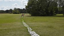 Installation view of Boyhood Line by Richard Long on The Downs, Bristol