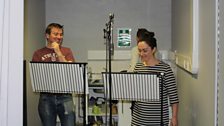 Graeme Hawley (Nick) and Rachel Austin (Ronnie) recording in our studio kitchen