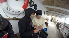 Knitting on ship