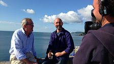 Presenter/cameraman Richard Taylor Jones filming in Plymouth