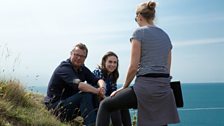 Presenters Hugh and Lindsey with producer Lara Bickerton