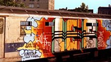 Subway car painted by Lee Quinones, late 70s to early 80s