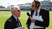 Stumped presenter Jim Maxwell of ABC Radio with the tv's Jonathan Agnew.