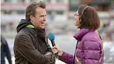 Stumped presenter Alison Mitchell with former England spinner Graeme Swann.