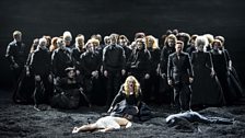 Michal (Sophie Bevan) & David (Iestyn Davies) with members of the Glyndebourne Chorus in Saul from this year's Festival