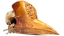 Carved casque of a helmeted hornbill