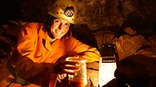 Helen makes iron oxide at Clearwater Caves in the Forest Of Dean