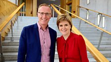 The First Minister and presenter Bryan Burnett inside the Scottish Parliament