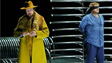 King Marke (Georg Zeppenfeld) with Tristan (Stephen Gould) in Act 2 of Tristan und Isolde from the Bayreuth Festival 2015