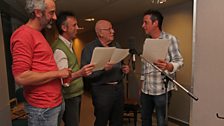 Richard Wilson in studio with the writers, Richard Katz, John Nicholson, and Javier Marzan