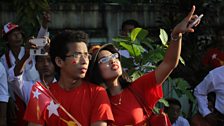 Supporters of Aung San Suu Kyi's NLD near Yangon