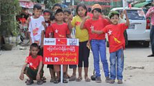 Children at a rally in support of Aung San Suu Kyi's NLD