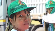 Woman at a rally for the governing USDP near Yangon. Myanmar faces its first contested elections in 25 years.