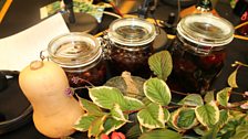 Jars of Sloe Gin Plum Brandy and Blackberry Brandy