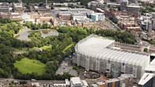 Aerial view of St James' Park and Newcastle from the police helicopter - Kaleel Zibe