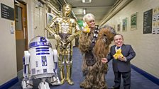 R2-D2, C-3PO, Barbara Windsor and Warwick Davis