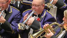 David Hoyle completes his Pudsey Challenge playing with The Brighouse & Rastrcik Band