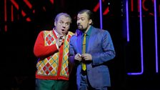 Željko Lučić as Rigoletto and Dimitry Ivashchenko as Sparafucile in Verdi's Rigoletto from the Metropolitan Opera, New York