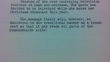 Press announcement from 1957 - For the first time the Queen would appear in vision for the Christmas Broadcast