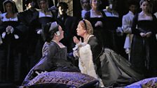 Giovanna Seymour (Jamie Barton) & Anna Bolena (Sondra Radvanovsky) in Donizetti's Anna Bolena from the Metropolitan Opera