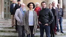 The cast on the steps of All Souls Church, London