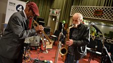 Eddie `Tan Tan' Thornton and Mick Eve (both former members of The Blue Flames) in rehearsal for the first time in decades