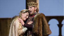 Elisabeth (Eva-Maria Westbroek) is comforted by the Landgraf of Thuringia (Günther Groissböck) in Tannhäuser from New York