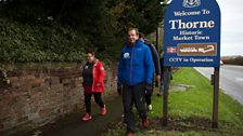 Jo and her trainer Greg set off from Thorne at the start of today's 21 mile hike