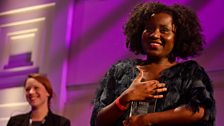 Susan Wokoma with her trophy for Best Supporting Actress