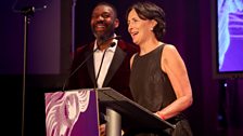 Actress, Fiona Shaw presents John Hurt with his award