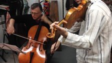 Cellist Raphael Wallfisch and violinist Jens Lynen playing Andreas's instruments