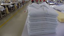 The end of the production line - completed shirts at C&H Garments