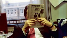 Reporter Bill Barnes researching a story in the 1990s