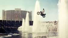 Evel Knievel jumps over the fountains at Caesar's Palace