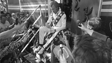 Evel Knievel meets with press at Snake River Canyon