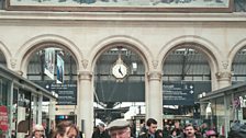 Francine Stock and historian Jay Winter at Paris Gare de l'Est