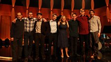 The 2016 Jazz Finalists pose for a photo with the Gwilym Simcock Trio after their performances