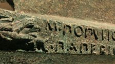 Bronze Rostrum and Bronze Rostrum detail close up - from Roman warship, from the seabed near Levanzo, Sicily. c.240 BC