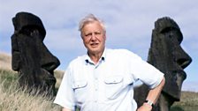 Sir David in front of the famous Easter Island heads