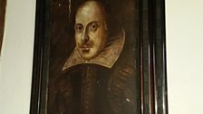 A portrait of Shakespeare in the Tudor schoolroom where Shakespeare was a pupil at King Edward VI School