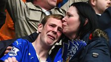 Leicester City fans get emotional as they celebrate victory against Southampton