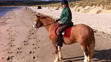 Julie rode Beanie on Studland Beach