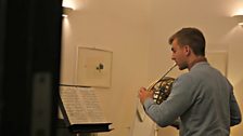 Ben Goldscheider catches a few extra moments of practice backstage at the Barbican in between rehearsals