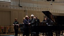 Composer Michael Pisaro with pianist John Tilbury after performing the world premiere of Pisaro's 'fields have ears'