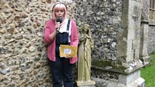 Sophie found clue four with this statue outside the church at Welborne