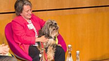 Award judge Marion Janner with her mental health support dog Buddy