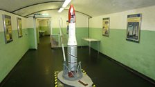 A model of a Black Arrow rocket of the type tested by being static-fired on the Isle of Wight